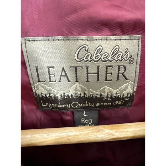 VTG 90s Cabelas Mens L Leather Collar Wool Button Shirt Jacket Shacket Red - Picture 2 of 5